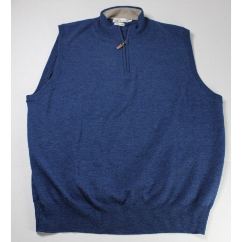 Peter Millar Quarter Zip 100% Merino Wool Sweater Vest Blue Size XL